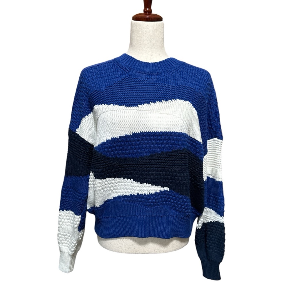 Madewell Blue and White Crew Neck Sweater